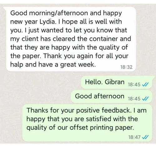 Käufer aus Großbritannien halten unser Offset papier für von guter Qualität