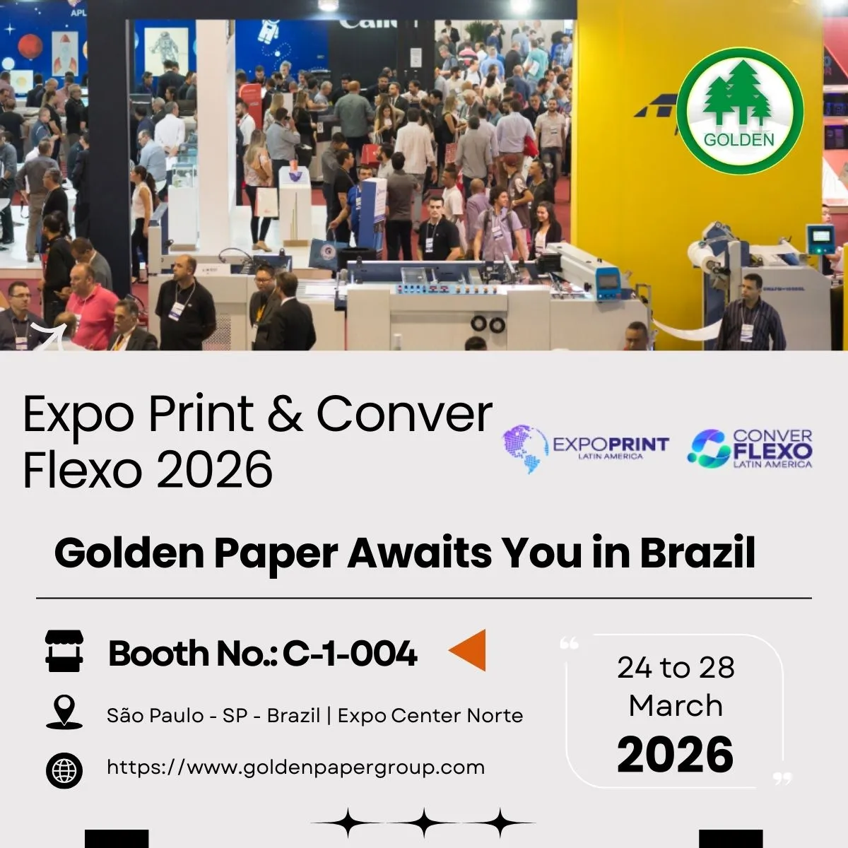 Goldenes Papier zur Ausstellung auf EXPO PRINT Latein amerika 2026 in Brasilien